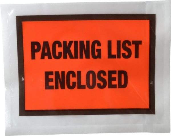 Nifty Products - 1,000 Piece, 5-1/2" Long x 4-1/2" Wide, Envelope - Packing List Enclosed, Orange Full Faced - Exact Industrial Supply