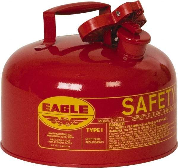 Eagle - 2 Gal Galvanized Steel Type I Safety Can - 9-1/2" High x 11-1/4" Diam, Red with Yellow - Exact Industrial Supply