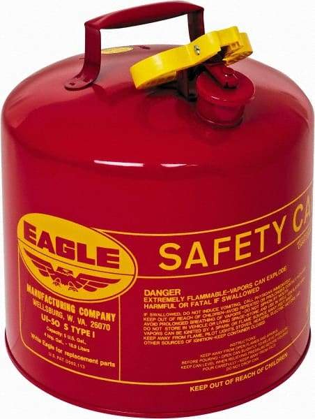 Eagle - 5 Gal Galvanized Steel Type I Safety Can - 13-1/2" High x 12-1/2" Diam, Red with Yellow - Exact Industrial Supply
