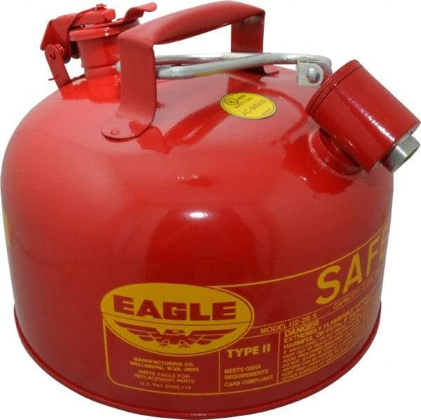 Eagle - 2 Gal Galvanized Steel Type II Safety Can - 9-1/2" High x 11-1/4" Diam, Red with Yellow - Exact Industrial Supply