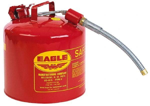 Eagle - 5 Gal Galvanized Steel Type II Safety Can - 13-1/2" High x 12-1/2" Diam, Red with Yellow - Exact Industrial Supply