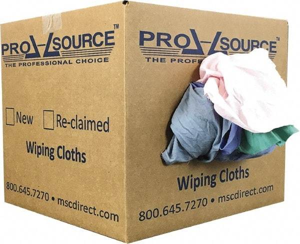 PRO-SOURCE - Reclaimed Poly/Cotton T-Shirt Rags - Assorted Colors, Poly/Cotton, Low Lint, 10 Lbs. at 4 to 6 per Pound, Box - Exact Industrial Supply