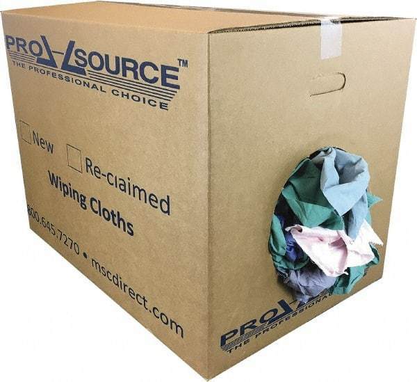 PRO-SOURCE - Reclaimed Poly/Cotton T-Shirt Rags - Assorted Colors, Poly/Cotton, Low Lint, 50 Lbs. at 4 to 6 per Pound, Box - Exact Industrial Supply