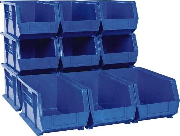 Akro-Mils - 60 Lb. Load Capacity, 14-3/4" Deep, Blue Polymer Hopper Stacking Bin - 7" High x 8-1/4" Wide x 14-3/4" Long - Exact Industrial Supply