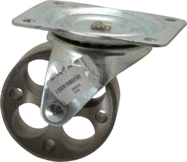 Albion - 4" Diam x 1-1/2" Wide x 5" OAH Top Plate Mount Swivel Caster - Cast Iron, 450 Lb Capacity, Plain Bearing, 4 x 5-1/8" Plate - Exact Industrial Supply