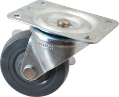 Albion - 4" Diam x 1-5/16" Wide x 5" OAH Top Plate Mount Swivel Caster with Brake - Hard Rubber, 350 Lb Capacity, Self-Lubricating Bearing, 4 x 5-1/8" Plate - Exact Industrial Supply