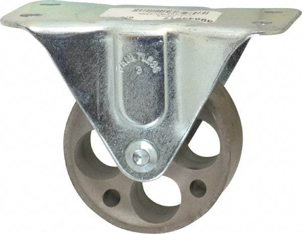 Albion - 3" Diam x 1-3/16" Wide x 3-13/16" OAH Top Plate Mount Rigid Caster - Cast Iron, 300 Lb Capacity, Plain Bearing, 2-1/2 x 4-15/16" Plate - Exact Industrial Supply