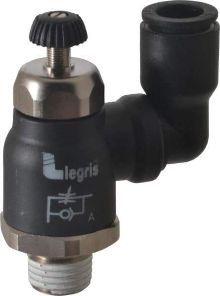 Legris - 3/8" Tube OD x 1/4" Male NPT Compact Swivel Outlet Flow Control Regulator - 0 to 145 psi & Nylon Material - Exact Industrial Supply