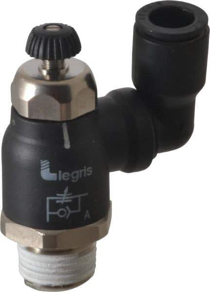 Legris - 3/8" Tube OD x 3/8" Male NPT Compact Swivel Outlet Flow Control Regulator - 0 to 145 psi & Nylon Material - Exact Industrial Supply