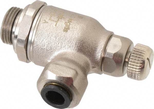 Legris - 8mm Tube OD x 3/8" BSPP Metal Flow Control Regulator - 0 to 145 psi, Buna Nitrile O-Ring & Treated Brass Material - Exact Industrial Supply
