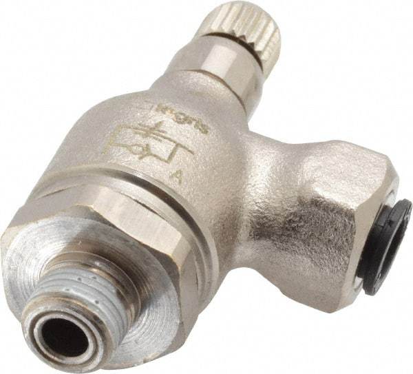 Legris - 1/4" Tube OD x 1/8" NPT Metal Flow Control Regulator - 0 to 145 psi & Treated Brass Material - Exact Industrial Supply