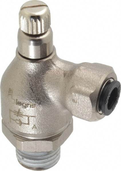 Legris - 1/4" Tube OD x 1/4" NPT Metal Flow Control Regulator - 0 to 145 psi & Treated Brass Material - Exact Industrial Supply