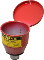 Justrite - 4-1/2" High x 4-1/2" Diam, Galvanized Steel, Manual Closing Pail Funnel with Flame Arrester - 1" Arrester/Tube Length, 5 Gal Drum/Pail Capacity - Exact Industrial Supply