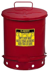 Justrite - 14 Gallon Capacity, Galvanized Steel Disposal Can - 16-1/16 Inch Wide/Diameter x 20-1/4 Inch High, Red, Foot Operated, Approved FM and UL - Exact Industrial Supply