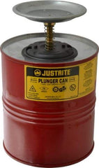 Justrite - 4 Quart Capacity, 10-1/2 Inch High x 7-1/4 Inch Diameter, Steel Plunger Can - 5 Inch Dasher Diameter, Red, Approval Listing/Regulation FM - Exact Industrial Supply