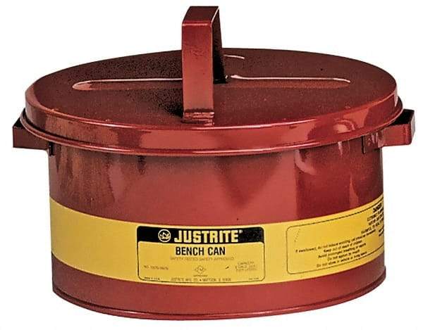 Justrite - 1 Gallon Capacity, Coated Steel, Red Bench Can - 4-1/2 Inch High x 9-3/8 Inch Diameter, 7-1/2 Inch Dasher Diameter - Exact Industrial Supply
