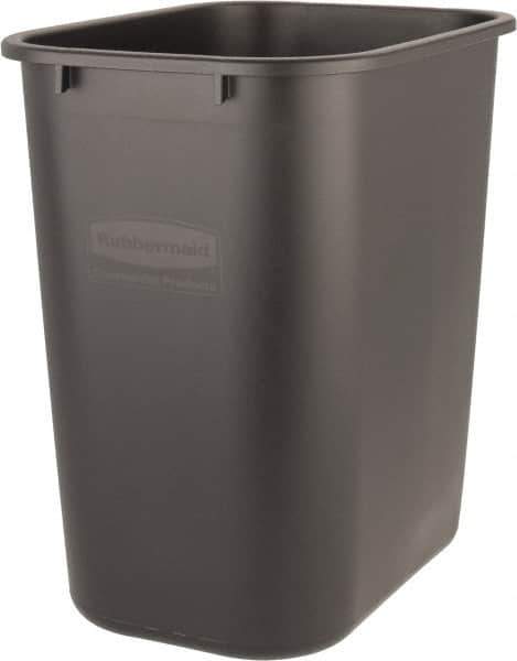 Rubbermaid - 28 Qt Black Rectangle Trash Can - Polyethylene, 15" High x 14-3/8" Long x 10-1/4" Wide - Exact Industrial Supply