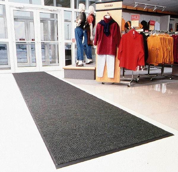 Notrax - 5 Ft. Long x 3 Ft. Wide, Blended Yarn Surface, Ribbed Entrance Matting - 3/8 Inch Thick, Indoor, Heavy Traffic, Vinyl, Charcoal, 4 Edged Side, Series 117 - Exact Industrial Supply