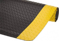 Wearwell - 5' Long x 3' Wide, Dry Environment, Anti-Fatigue Matting - Black with Yellow Borders, Vinyl with Nitrile Blend Base, Beveled on 4 Sides - Exact Industrial Supply