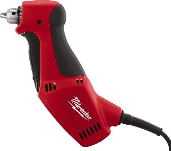 Milwaukee Tool - 3/8" Keyed Chuck, 1,300 RPM, Angled Handle Electric Drill - 3.5 Amps, 120 Volts, Reversible, Includes Chuck Key with Holder - Exact Industrial Supply