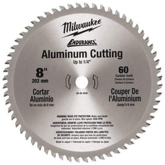 Milwaukee Tool - 8" Diam, 5/8" Arbor Hole Diam, 60 Tooth Wet & Dry Cut Saw Blade - Carbide-Tipped, Burr-Free & Smooth Action, Standard Round Arbor - Exact Industrial Supply