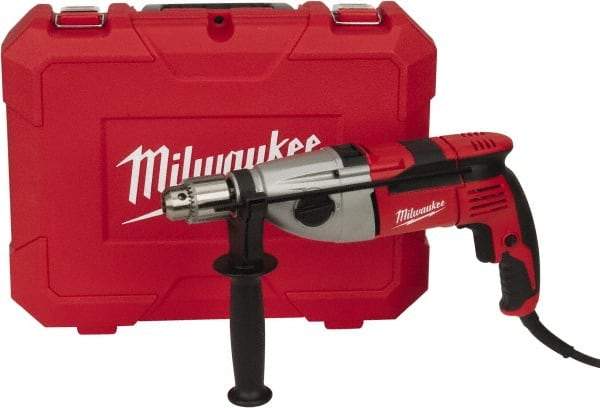 Milwaukee Tool - 120 Volt 1/2" Keyed Chuck Electric Hammer Drill - 0 to 24,000 & 0 to 56,000 BPM, 0 to 1,500 & 0 to 3,500 RPM - Exact Industrial Supply
