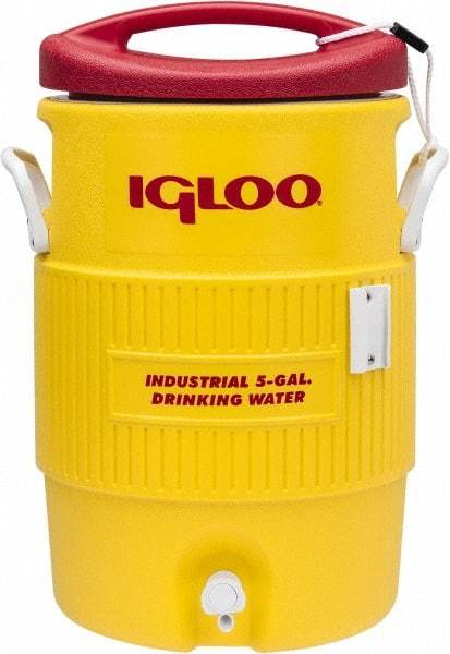 Igloo - 5 Gal Beverage Cooler - Plastic, Yellow/Red - Exact Industrial Supply