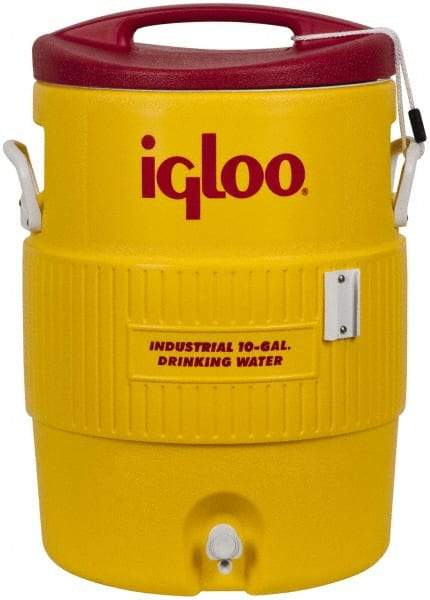 Igloo - 10 Gal Beverage Cooler - Plastic, Yellow/Red - Exact Industrial Supply