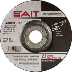 Sait - 46 Grit, 4-1/2" Wheel Diam, 1/4" Wheel Thickness, 7/8" Arbor Hole, Type 27 Depressed Center Wheel - Aluminum Oxide, Resinoid Bond, N Hardness, 13,300 Max RPM, Compatible with Angle Grinder - Exact Industrial Supply