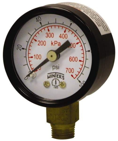 Winters - 1-1/2" Dial, 1/8 Thread, 0-160 Scale Range, Pressure Gauge - Lower Connection Mount, Accurate to 3-2-3% of Scale - Exact Industrial Supply