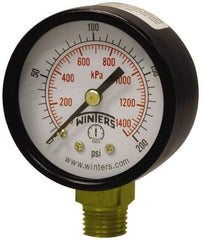 Winters - 2" Dial, 1/4 Thread, 0-300 Scale Range, Pressure Gauge - Lower Connection Mount, Accurate to 3-2-3% of Scale - Exact Industrial Supply