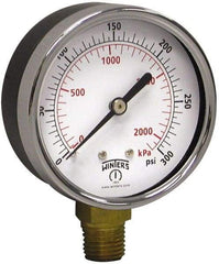 Winters - 2-1/2" Dial, 1/4 Thread, 0-300 Scale Range, Pressure Gauge - Lower Connection Mount, Accurate to 3-2-3% of Scale - Exact Industrial Supply