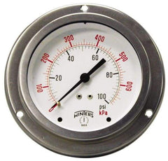 Winters - 2-1/2" Dial, 1/4 Thread, 0-600 Scale Range, Pressure Gauge - Front Flange Panel Mount, Center Back Connection Mount, Accurate to 1.5% of Scale - Exact Industrial Supply