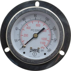 Winters - 2-1/2" Dial, 1/4 Thread, 0-160 Scale Range, Pressure Gauge - Front Flange Panel Mount, Center Back Connection Mount, Accurate to 1.5% of Scale - Exact Industrial Supply