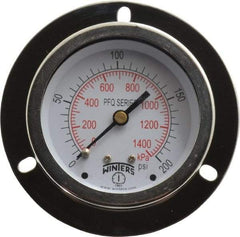 Winters - 2-1/2" Dial, 1/4 Thread, 0-200 Scale Range, Pressure Gauge - Front Flange Panel Mount, Center Back Connection Mount, Accurate to 1.5% of Scale - Exact Industrial Supply