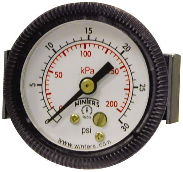 Winters - 2-1/2" Dial, 1/4 Thread, 0-300 Scale Range, Pressure Gauge - U-Clamp Panel Mount, Center Back Connection Mount, Accurate to 2.5% of Scale - Exact Industrial Supply