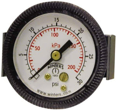 Winters - 2-1/2" Dial, 1/4 Thread, 0-100 Scale Range, Pressure Gauge - U-Clamp Panel Mount, Center Back Connection Mount, Accurate to 2.5% of Scale - Exact Industrial Supply