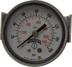 Winters - 2" Dial, 1/8 Thread, 0-160 Scale Range, Pressure Gauge - U-Clamp Panel Mount, Center Back Connection Mount, Accurate to 2.5% of Scale - Exact Industrial Supply