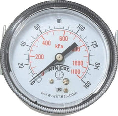 Winters - 2-1/2" Dial, 1/4 Thread, 0-160 Scale Range, Pressure Gauge - U-Clamp Panel Mount, Center Back Connection Mount, Accurate to 2.5% of Scale - Exact Industrial Supply