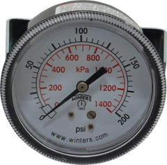 Winters - 2-1/2" Dial, 1/4 Thread, 0-200 Scale Range, Pressure Gauge - U-Clamp Panel Mount, Center Back Connection Mount, Accurate to 2.5% of Scale - Exact Industrial Supply