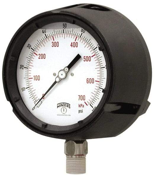 Winters - 4-1/2" Dial, 1/2 Thread, 30-0 Scale Range, Pressure Gauge - Lower Connection Mount, Accurate to 0.5% of Scale - Exact Industrial Supply