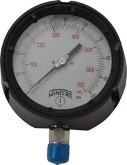 Winters - 4-1/2" Dial, 1/2 Thread, 0-100 Scale Range, Pressure Gauge - Lower Connection Mount, Accurate to 0.5% of Scale - Exact Industrial Supply