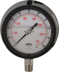 Winters - 4-1/2" Dial, 1/2 Thread, 0-100 Scale Range, Pressure Gauge - Lower Connection Mount, Accurate to 0.5% of Scale - Exact Industrial Supply