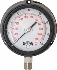 Winters - 4-1/2" Dial, 1/2 Thread, 0-160 Scale Range, Pressure Gauge - Lower Connection Mount, Accurate to 0.5% of Scale - Exact Industrial Supply