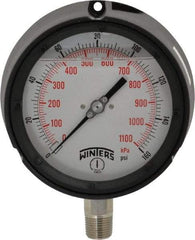 Winters - 4-1/2" Dial, 1/2 Thread, 0-160 Scale Range, Pressure Gauge - Lower Connection Mount, Accurate to 0.5% of Scale - Exact Industrial Supply