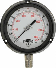 Winters - 4-1/2" Dial, 1/2 Thread, 0-200 Scale Range, Pressure Gauge - Lower Connection Mount, Accurate to 0.5% of Scale - Exact Industrial Supply