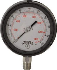 Winters - 4-1/2" Dial, 1/2 Thread, 0-200 Scale Range, Pressure Gauge - Lower Connection Mount, Accurate to 0.5% of Scale - Exact Industrial Supply