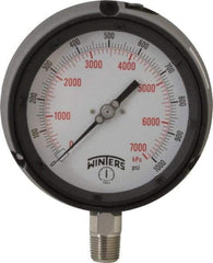 Winters - 4-1/2" Dial, 1/2 Thread, 0-1,000 Scale Range, Pressure Gauge - Lower Connection Mount, Accurate to 0.5% of Scale - Exact Industrial Supply