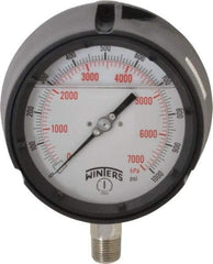 Winters - 4-1/2" Dial, 1/2 Thread, 0-1,000 Scale Range, Pressure Gauge - Lower Connection Mount, Accurate to 0.5% of Scale - Exact Industrial Supply