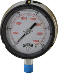 Winters - 4-1/2" Dial, 1/2 Thread, 0-5,000 Scale Range, Pressure Gauge - Lower Connection Mount, Accurate to 0.5% of Scale - Exact Industrial Supply